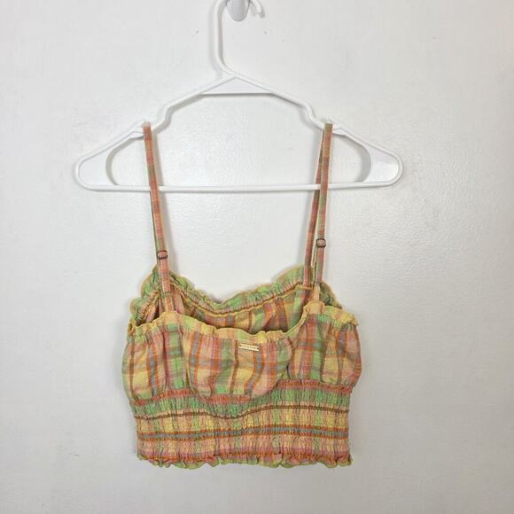 Billabong Pink Yellow Orange Green Plaid Set Me Up Cropped Summer Cami Size S - Picture 7 of 9